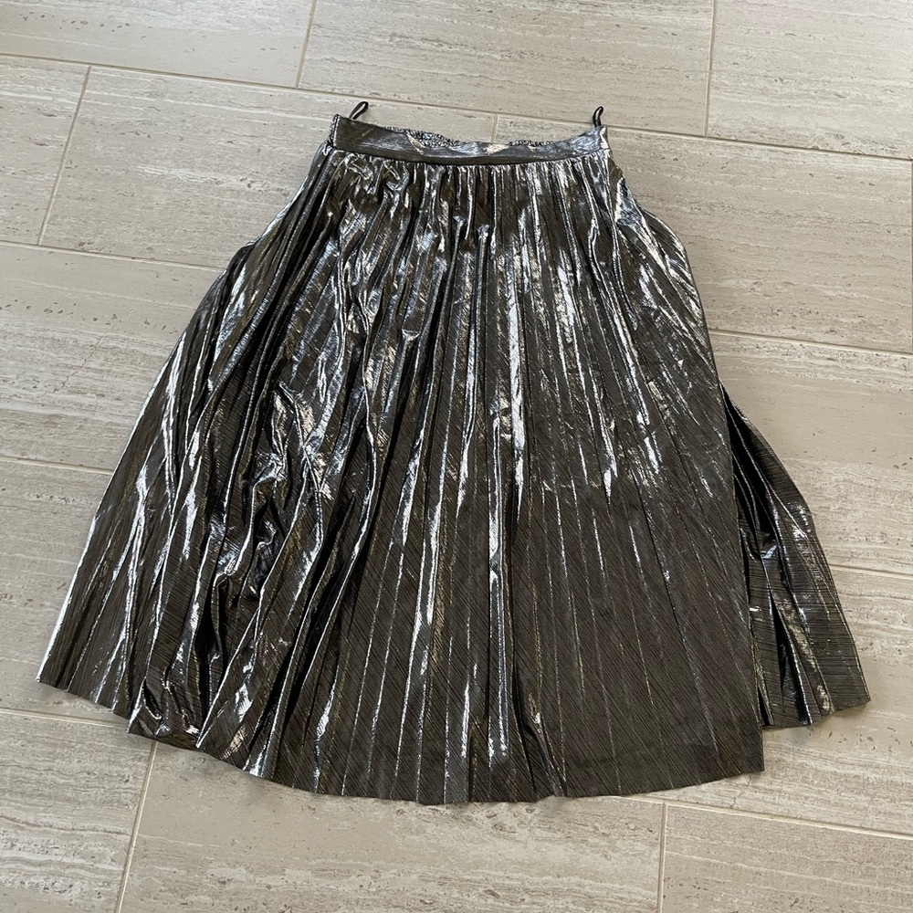 Shimmering Silver Luxe Pleated A-Line Skirt